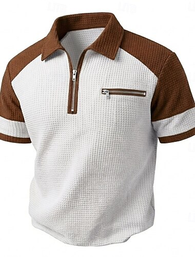  Homme Chemises Polo Gaufre Polo Occasionnel Quotidien Fermeture éclair Zip quart Manche Courte Mode Basique Bloc de Couleur À carreaux Fermeture éclair Poids Léger Printemps & Été Été Printemps Coupe