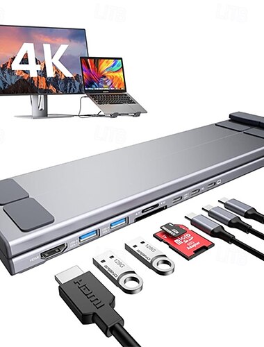  Supporto per docking station per laptop, hub USB-C 8 in 1 con HDMI, supporto portatile per laptop con porte USB, adattatore multiporta USB-C, docking station USB-C, supporto per computer per MacBook