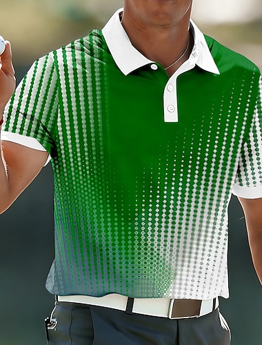  Herren Geometrisch Golf Sport-Poloshirts Kurzarm Polo-Shirts Hemden mit Kragen Lässig Athleisure Knöpfe Atmungsaktives Gewebe Frühling & Sommer Blau Purpur Braun