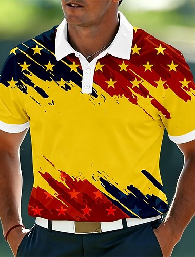  2026 250. výročí Mužské Americké Vlajkové Polo Trička Krátký Rukáv Polo Trička S Límcem Sportovní Oblečení Athleisure Každodenní Nošení 3D Tisk Tlačítka Jaro a Léto Modrá Bílá Žlutá