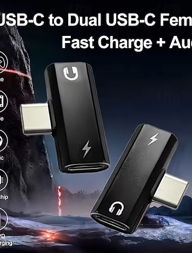  Adattatore da USB-C a doppia USB-C, adattatore 2 in 1 USB-C per cuffie e caricabatterie con chip DAC audio ad alta risoluzione, splitter di ricarica rapida PD compatibile con iPhone 17 Pro Max, iPad,