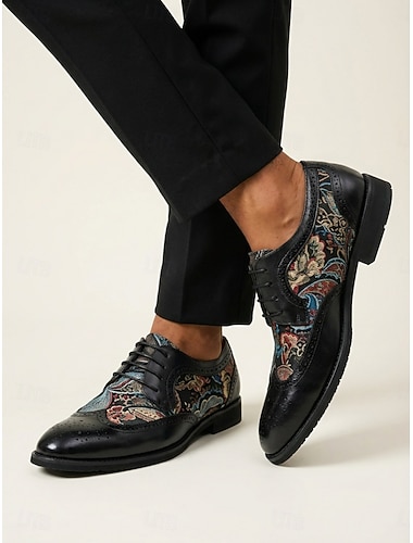  Herresko i svart imitert skinn med broderte loafers og formelle sko til brudekjoler