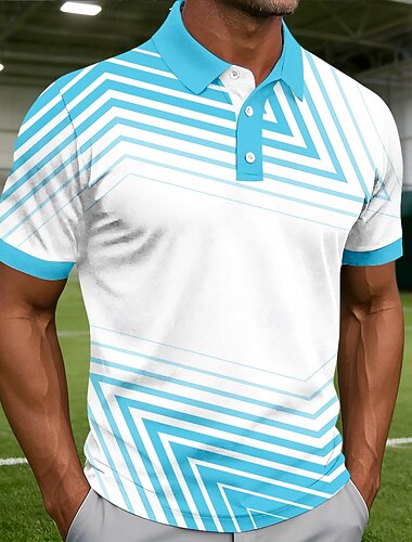  Per uomo Geometrico Linea Polo Sportivi Manica Corta Magliette polo Camicie con Colletto Casual Athleisure Abbigliamento quotidiano Stampa 3D Bottoni Estate Primavera Blu Rosso Viola