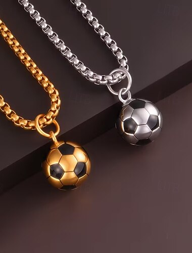  Halve verpakking 3D voetbalketting, roestvrijstalen sportvoetbalhanger voor mannen, jongens en tieners, duurzame sportieve sieraden voor voetballers &Fans, een geweldig cadeau voor hem, goud/zilver.