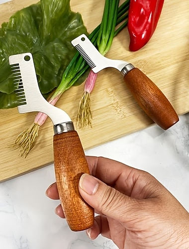  2-teiliger Frühlingszwiebelschneider mit Massivholzgriff, effizientes und gleichmäßiges Hackwerkzeug für die Küche, manuelles Hackwerkzeug für Frühlingszwiebeln und Knoblauch, Reibe, praktisches