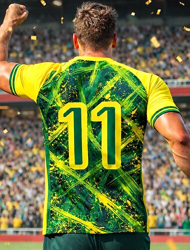  Per uomo Geometrico Astratto Lettere & Numeri Brasile Calcio estivo Partita globale Top da corsa Maglia da corsa Estate Manica Corta UPF 50 Asciugatura Rapida Traspirante Palestra Track Fitness Verde