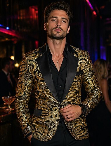  Retro / vintage Barokki 1980 luku Smokki Pitkähihainen Disko Paljetti Kukka Naamiaispuku Miesten Naamiaiset Cocktailjuhla Baari Retro-teemaiset juhlat Aikuisten Smokki Kaikki vuodenajat