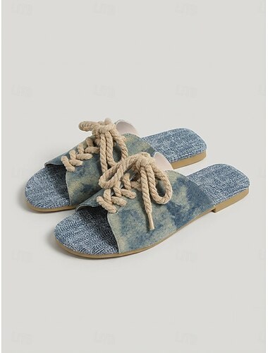  Damessandalen in denimblauw – boho veterschoenen met open neus voor het zomerstrand, op reis en casual gebruik.