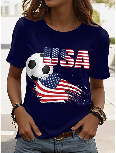  Damen-T-Shirt mit Grafikprint zur Fußball-Weltmeisterschaft 2026 – stylisch, klassisch, lässig, Kurzarm, Rundhalsausschnitt, normale Passform, für Freizeit, Sport, Sommer, Frühling