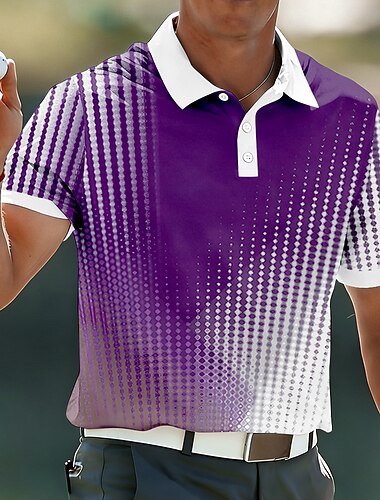 Voor heren Meetkundig Golf Sport Poloshirts Korte mouw Poloshirt Overhemden met kraag Casual Sportkleding Knop Ademend gaas Lente zomer blauw Paars Bruin