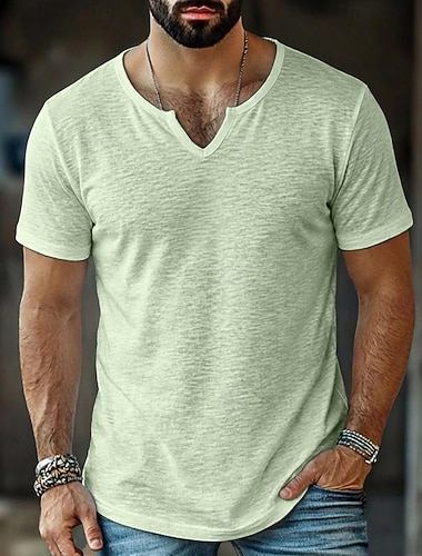  Homme T-shirt Chemise à manches courtes T-shirt en lin Manche Courte Col en V Été Printemps Toutes saisons Couleur Unie Uni Bande de Fosse Streetwear Élégant Occasionnel Pur Occasionnel Quotidien