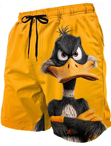  Herren Lustig Ente Comic-Tiere Badehosen Badeanzüge Badeshorts Boardshorts Mittlere Taille Hawaiianisch Strandurlaub Seitentaschen Netzfutter Elastischer Kordelzug in der Taille Designer Bekleidung