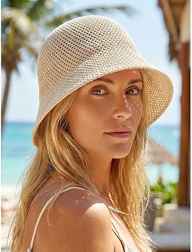  Damen-Bucket-Hat im Boho-Stil, atmungsaktiver, faltbarer Sonnenhut aus Polyester in verschiedenen Farben für Strandurlaub, Freizeit, Reisen und Sommerresorts.