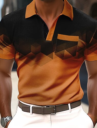  Voor heren Meetkundig Poloshirts Korte mouw Poloshirt Overhemden met kraag Zakelijk informeel Buiten Sportkleding Alledaagse kleding 3D-afdrukken Knop Ademend gaas Lente zomer blauw Paars Bruin
