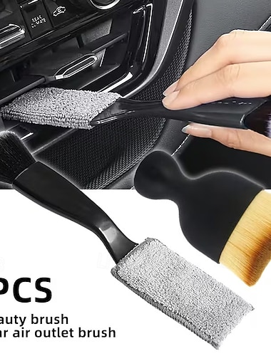  Set di 2 spazzole per la pulizia degli interni dell'auto, spazzola a setole morbide per spolverare &Strumento di pulizia a doppia estremità per bocchette di ventilazione, kit di pulizia professionale