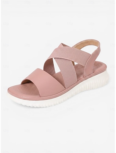  Sandales confortables roses pour femmes avec soutien de la voûte plantaire – brides croisées élastiques, sandales de sport légères idéales pour les promenades estivales et les voyages. &utilisation