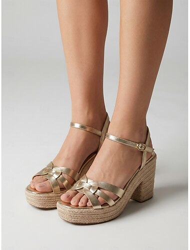  Elegante goldene Riemchensandalen für Damen – bequeme Espadrilles mit Blockabsatz für Hochzeiten im Freien und Sommerurlaube &Luxus-Strandresorts