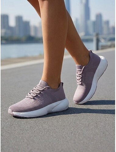  Dames hardloopschoen van gebreide stof in stoffig roze, lichtgewicht instapsneakers, comfortabel en ademend schoeisel voor dagelijks gebruik, wandelen, de sportschool en reizen. &informele uitjes