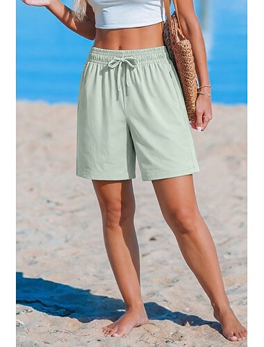  Dam Bermudashorts Shorts Sommarshorts Casual shorts Semester Mode Ledigt vardag Kort Medium Midja Ensfärgat Slät Snörning Ficka Elastiskt midjeband Komfort Snabb tork Mjuk Elastisk Streetwear Strand