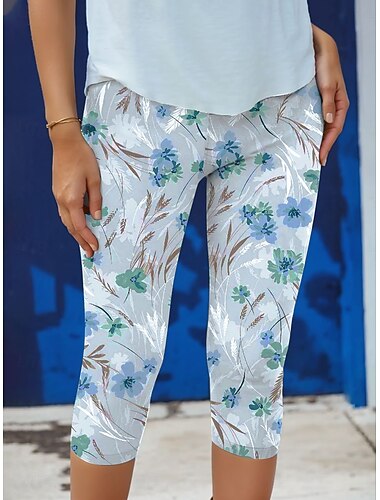  Damen Caprihose Chinos Leggings Urlaub Mode Streetwear Capris Hohe Taille Blumen Grafik Komfort Weich Bequem Dehnbar Täglich Outdoor Urlaub Blau Purpur Grün Sommer Frühling Herbst Schmale Passform