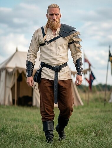  Set Medeltida kostymer Renässans Vapen och Rustning Kläder Finkostym Krigare Vikingar Maskeradkläder Herr Viking Halloween Karnival Prestanda LARP Ren Faire Vuxna Sommar Vår Alla årstider