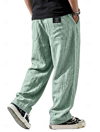  Homme Pantalons en Lin Pantalons Pantalon décontracté Pantalon d'été Pantalons Amples Cordon de serrage Avec Poches Taille Élastique Uni Confort Léger Longueur complète Quotidien Extérieur Fête