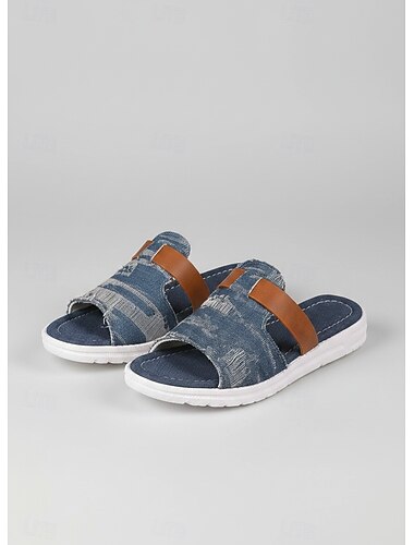  Naisten farkkusandaalit keinonahkakoristeilla, maalaistyylinen ja tyylikäs maalaistyyli takapihan grillaukseen, maaseudulla kävelyille ja rentoon arkeen