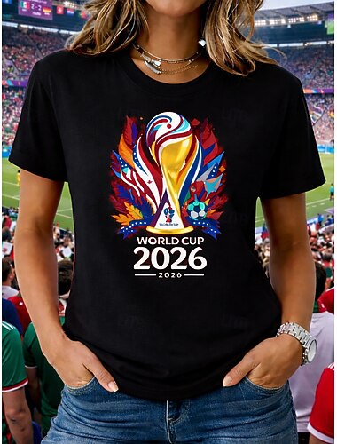  Wereldkampioenschap voetbal 2026 dames t-shirt print graphic stijlvol klassiek casual korte mouwen ronde hals regular tops casual dagelijks zwart roze rood inkt blauw groen zomer lente