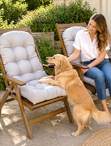  כרית לכיסא נדנדה לפטיו, כריות פטיו עמידות למים נגד החלקה עם גב גבוה, כריות שזלונג פנימיות/חיצוניות 43 אינץ'