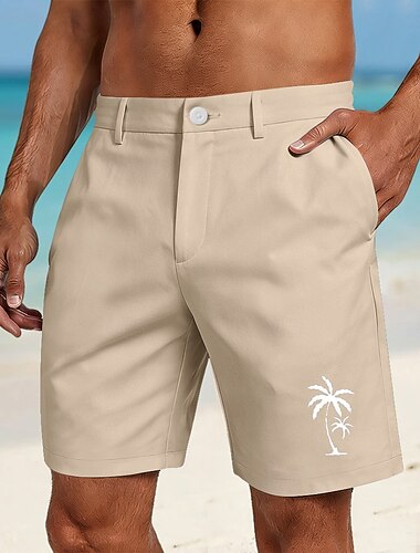  Homme Cocotier Plantes Tropicales Bermuda Short décontracté Short de Golf Taille Moyenne Hawaïen Travail Plage Sport en Plein Air Short à devant plat avec 4 poches Designer Vêtement Tenue