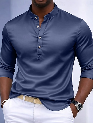  Férfi Ing Szatén ing Gombos póló Pullover Sima Esküvő Előírásos Fekete Fehér Kék Égszínkék Hosszú ujj nagypapa gallér Minden évszak Ruházat