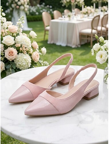  Roze dames slingback met lage blokhak - elegante schoenen voor een tuinbruiloft