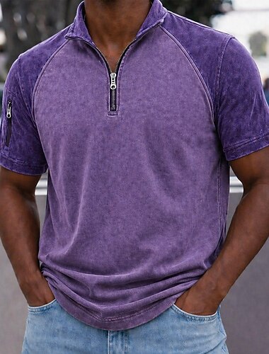  בגדי ריקוד גברים חולצות פולו חולצה 100% כותנה חומצה קזו'אל חגים דש שרוולים קצרים אופנתי בסיסי אחיד עם טקסטורה כפתורים וינטאג' קיץ אביב פול שחור סגול תלתן אפור חולצות פולו