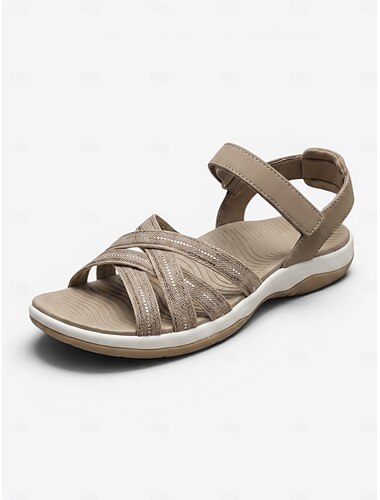  Sandale de drumeție ușoare gri pentru femei, sandale sport confortabile cu bareta reglabilă pentru drumeții, călătorii, plajă &ținute de vară de zi cu zi