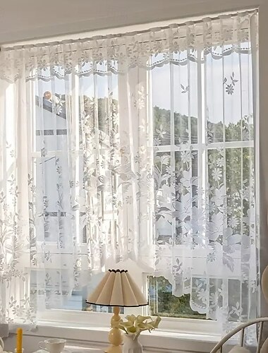  Transparente Fenstergardinen mit Blumenmuster, Spitzengardinen, bestickte Voile-Vorhänge, lichtdurchlässige Sichtschutzvorhänge für Schlafzimmer, Wohnzimmer, Wohnaccessoires
