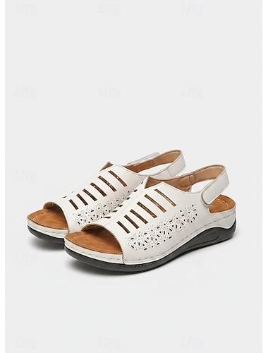  Grønne damesandaler med utskjæring – pustende overdel i kunstskinn, støttende hældesign for turgåing, utendørsaktiviteter, reiser og hverdagsbruk