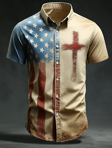  Homme 4 juillet, 250e anniversaire des États-Unis Croix Drapeau Américain Chemise Chemise d'été Chemise Boutonnée Manche Courte Patriotique Extérieur Vêtements de rue Fête Été Printemps Col Rabattu