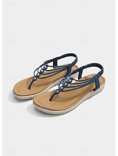  Sandales plates à brides pour femmes, avec semelle intérieure rembourrée et bride arrière élastique, style décontracté et confortable pour l'été, idéales pour la marche, les vacances, la plage et les
