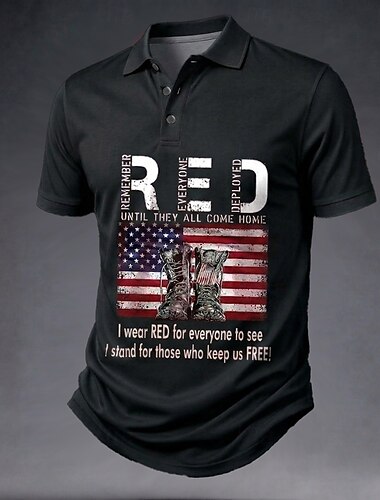  4 يوليو 2026، الذكرى 250 رجالي علم الولايات المتحدة الأمريكية قمصان البولو كم قصير قمصان البولو قميص بياقة كاجوال الأماكن المفتوحة ملابس الشارع ملابس الرياضة Buttons خامة شبكية تسمح بمرور الهواء