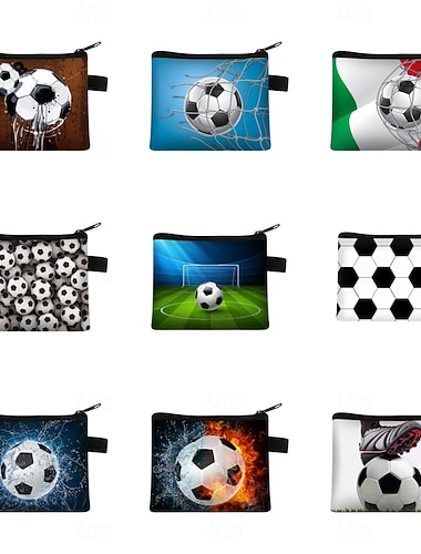  9er-Pack Fußball-Geldbörsen für Jungen und Kinder, kleine Fußball-Reißverschlusstaschen für Schlüssel, Münzen und Kopfhörer, ideale Mitgebsel für Sportpartys, Geschenkideen für Fußballfans &Trainer