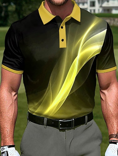  Herren Geometrisch Golf Sport-Poloshirts Kurzarm Polo-Shirts Hemden mit Kragen Lässig Athleisure Ferien 3D-Druck Knöpfe Atmungsaktives Gewebe Sommer Frühling Blau Meerblau Gelb