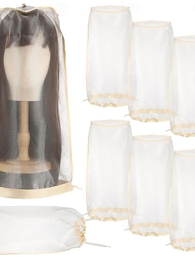  Lot de 6 pochettes de rangement pour perruques, ajustables et munies d'un cordon de serrage, idéales pour les voyages et pour protéger vos perruques de la poussière et de la saleté.