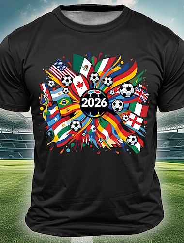  Internationale Fußball-Weltmeisterschaft 2026 – Weltfußballturnier der Männer – T-Shirt mit Fußballmotiven, Flaggen der Länder USA, Mexiko und Kanada, Kurzarm, Designer-Design, Größen S, M, L, XL