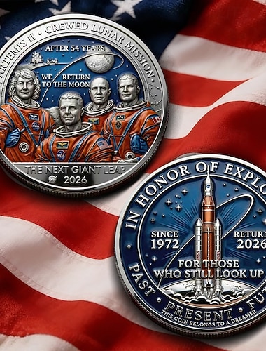  Artemis II:n kuumatkan muistoraha, vuoden 2026 miehitetyn kuupaluun kunnianosoitus, astronautti &rakettikeräilyesine, Yhdysvaltain avaruusohjelman historiallinen muistoesine