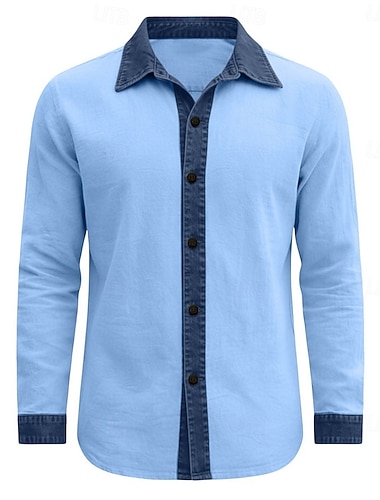  Herren Hemd Leinenhemd Sommerhemd Strandhemd Farbblock Urlaub Ferien Schwarz Weiß Rosa Himmelblau Langarm Umlegekragen Sommer Frühling Bekleidung Patchwork