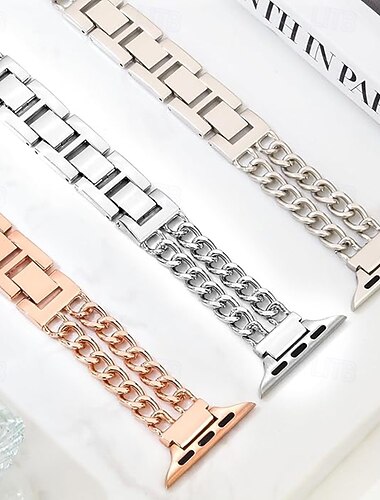  Smyckesarmband Kompatibel med Apple Watch klockband 38mm 40mm 41mm 42mm 44mm 45mm 46mm 49mm Glitter Dubbel kedja Lyx Legering Ersättningsurband för iwatch Ultra 3 2 Series 11 10 9 8 7 SE 6 5 4 3 2 1