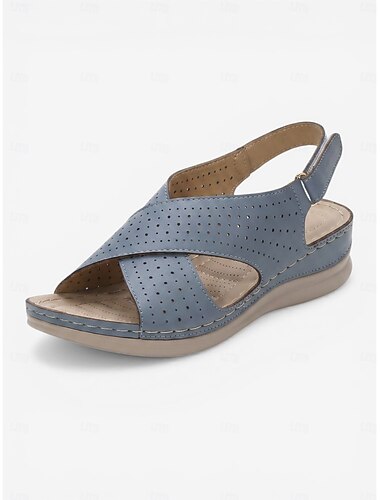  Comfortabele blauwe sandalen voor dames met voetboogondersteuning – ademende wandelschoenen met gekruiste bandjes, zachte, lichtgewicht zomersandalen met demping voor op reis of om te winkelen.