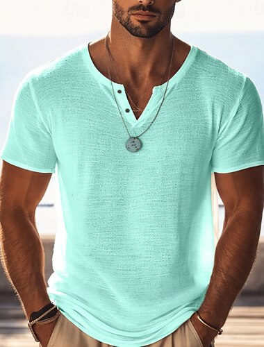  Voor heren T-shirt Gebreid T-shirt Korte mouw V-hals Zomer Effen Kleur Modieus Lichtgewicht Basic Netstof Gebreid Puur Casual Vakantie Straat Zwart Groen Paars Top T-shirt voor mannen