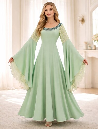  Médiéval Renaissance Chic Longueur cheville Robe Manches longues Princesse Fée Couleur Unie Col rond Déguisement Femmes Fantaisie Halloween Carnaval Foire de la Renaissance LARP Adulte Robe