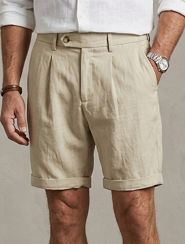  Homme Shorts Shorts en Lin Robe Short Shorts d'été Boutons Couleur Pleine Confort Respirant Longueur Genou Occasionnel Quotidien Extérieur Mode Style Classique Blanche Kaki Non Elastique